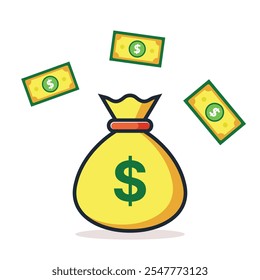 Money bag with dollars falling, dollar sign icon, money bag vector illustration
