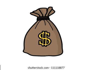 Money bag with dollars. Vector.