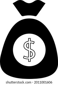 Money bag with dollars vector icon. Simple isolated pictogram.