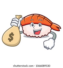 With money bag ebi sushi character cartoon