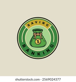 money bag emblem logo vector color illustration template icon graphic design . investment banking sign or symbol for business finance concept with circle badge label typography
