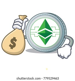 With money bag Ethereum classic character cartoon