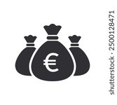 Money bag with euro icon. Money bag icon. Income growth. Business and finance. Euro coin. Cash icon. Money icon. Cash back. Investment. Cartoon money bag. Bag of coins. Financial savings. Payment. 