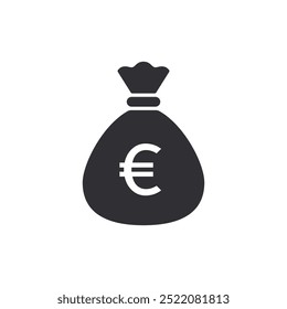 Saco de dinheiro com ícone de euro. Ícone de saco de dinheiro. Crescimento do rendimento. Negócios e finanças. Moedas de euro. Ícone Caixa. Ícone Moeda. Devolver. Investimento. Saco de dinheiro de desenhos animados. Saco de moedas. Poupança financeira. Pagamento. 