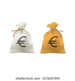 Money bag with euro icon. Sack of cash with euro sign vector.
