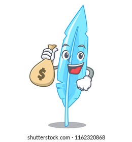 With money bag feather character cartoon style