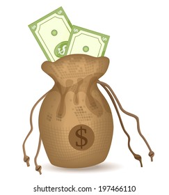 money bag filled dollars - Vector