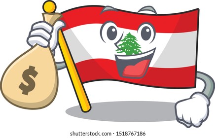 With money bag flag lebanon mascot isolated the cartoon