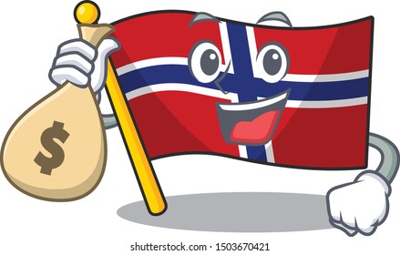 With money bag flag norway character shaped on cartoon