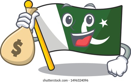With money bag flag pakistan cartoon hoisted on pole