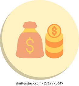 Ícone de Estilo de Círculo Plano de Saco de Dinheiro