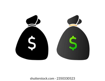 Money bag. Flat, color, a bag of dollars, a lot of money, a bag of money. Vector icons