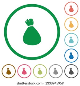 Money bag flat color icons in round outlines on white background