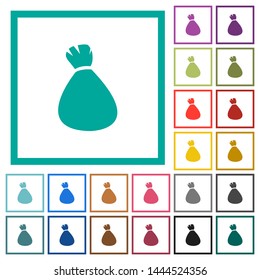 Money bag flat color icons with quadrant frames on white background