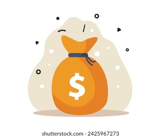 Dinero. Bolso de dinero en diseño plano, aislado sobre fondo blanco. Presupuesto, fondo, bolsa de dinero con formas geométricas abstractas beneficio de inversión, ingreso o activo, ilustración vectorial eps 10