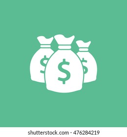 Money Bag Flat Icon On Green Background