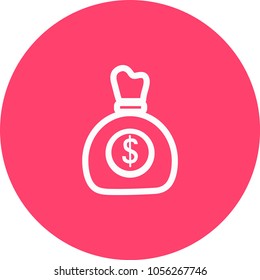 Money bag flat icon vector pictogram isolated, black and white sack with dollars, cartoon moneybag