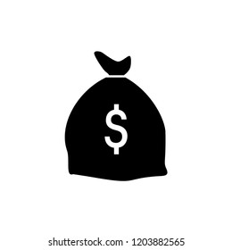 Money bag flat icon vector pictogram isolated, black and white bag with dollars