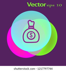 Money bag flat icon vector pictogram isolated, black and white sack with dollars, cartoon moneybag