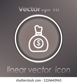 Money bag flat icon vector pictogram isolated, black and white sack with dollars, cartoon moneybag