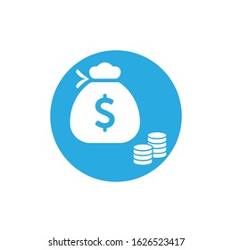 Money bag flat icon vector pictogram isolated, black and white sack with dollars, cartoon moneybag