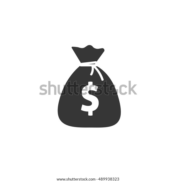 Money bag flat icon vector\
pictogram isolated, black and white sack with dollars, cartoon\
moneybag