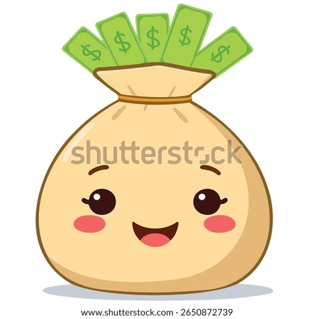 Money bag flat illustration. Dollars coming out from money bag. Wealth and banking icon. Isolated on white background.Clipart vector.