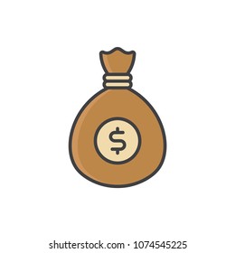 Money bag flat line colored icon.