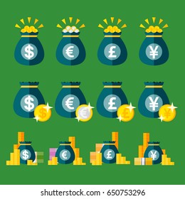 Money bag flat logo set. Vector illustration