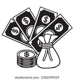 Money bag flat Money set icon