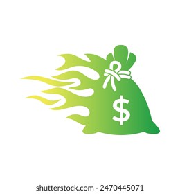 Icono o logotipo plano del Vector del bolso del dinero con el logotipo del dólar, para el icono del negocio, y el pago