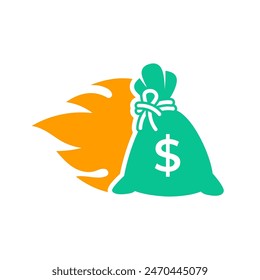 Money bag flat vector icon or logo with dollar logo, for business icon, and payment