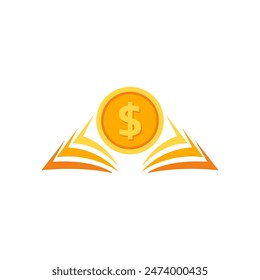 Icono o logotipo plano del Vector del bolso del dinero con el logotipo del dólar, para el icono del negocio, y el pago