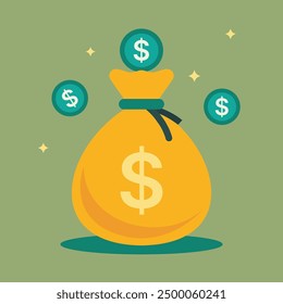 Money bag flat vector icon with dollar sign, money bag flat illustration, Wealth and banking icon