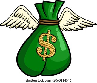 Money bag flying with wings