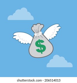 Money bag flying with wings 