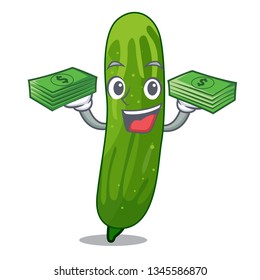 With money bag fresh cucumber isolated in the cartoon
