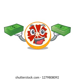 With money bag fresh grapefruit fruit in shape character