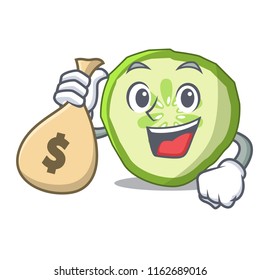 With money bag fresh slice cucumber on character cartoon