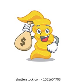 With money bag fusilli pasta character cartoon