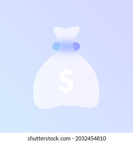 money bag glass morphism trendy style icon. money bag transparent glass color vector icon with blur and purple gradient. for web and ui design, mobile apps and promo business polygraphy