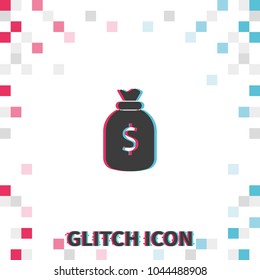 Money bag  glitch effect vector icon.