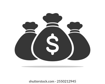 Money bag glyph icon with dollar sign. Flat three money bag icon. Income growth, Cash back, Investment, Financial savings vector illustration.