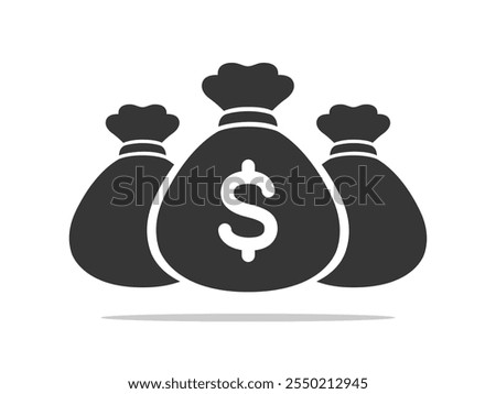 Money bag glyph icon with dollar sign. Flat three money bag icon. Income growth, Cash back, Investment, Financial savings vector illustration.