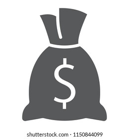Money bag glyph icon, finance and banking, income sign, vector graphics, a solid pattern on a white background, eps 10.