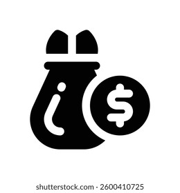 money bag glyph icon. Strong and solid vector icon for websites, mobile interfaces, presentations, and visual branding. High quality and easy to edit.