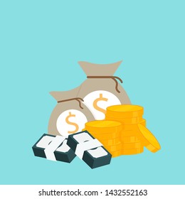 Money bag with gold coin and banknote element .investment concept.