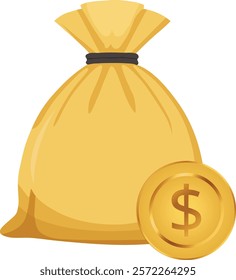 Money Bag and Gold Coin with Dollar Sign Vector Graphics