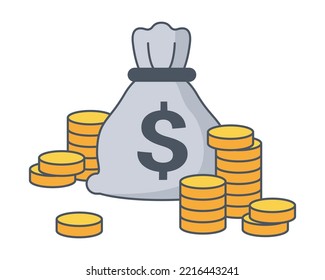 Money bag with gold coins icon. Money icon flat with line style.