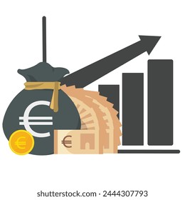 Money bag and gold coins on white background. Stack of dollar coins and banknotes. Wealth and banking icon. Dollar banknotes. Cash money. Budget, investment profit, money fund
